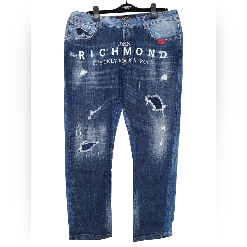 (NWOT) JOHN RICHMOND ◇ Blue Distressed Men's Jeans - 40" Waist
